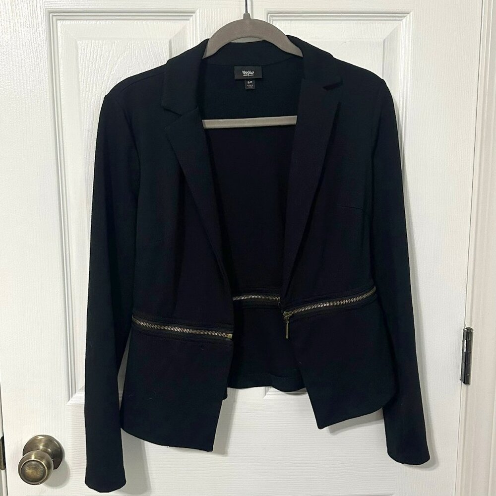 Mossimo Black Fitted Moto Jacket, Waist Zipper Detail